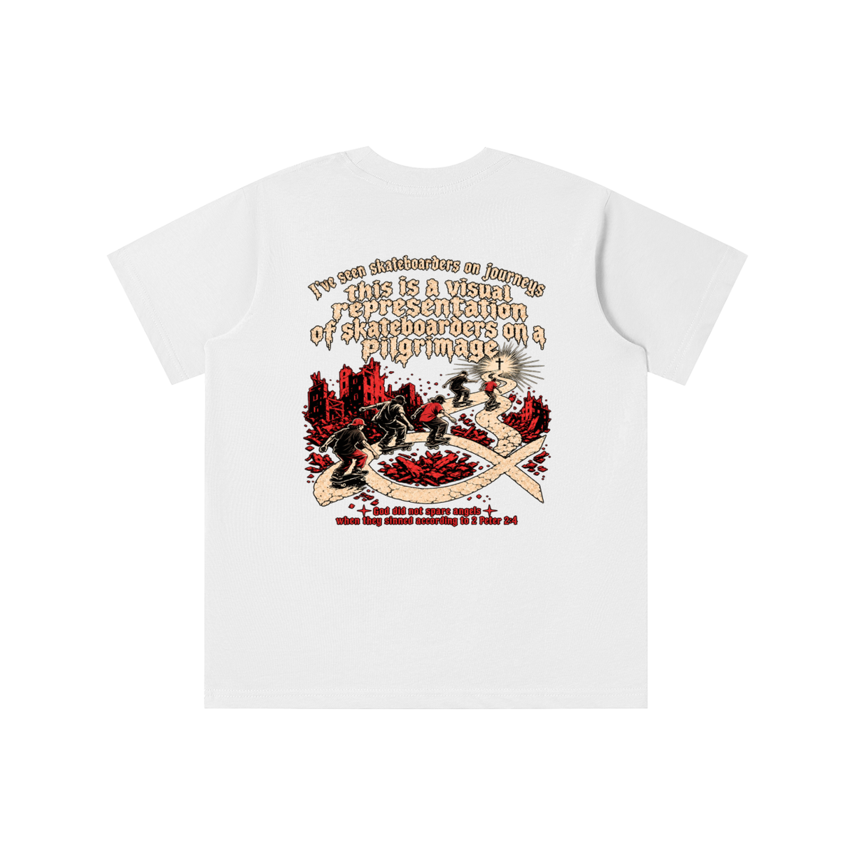 skateboarders on a pilgrimage youth T-shirt