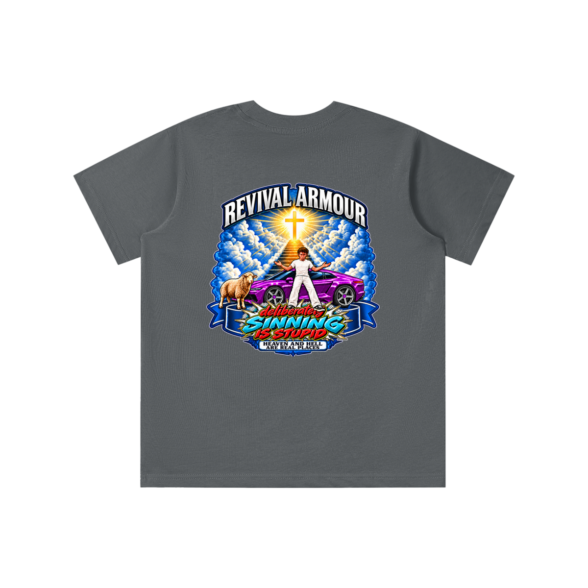REVIVAL ARMOUR deliberately SINNING IS STUPID HEAVEN AND HELL ARE REAL PLACES DITCH UNGODLINESS Triggered by MARK 1:15 youth T-shirt
