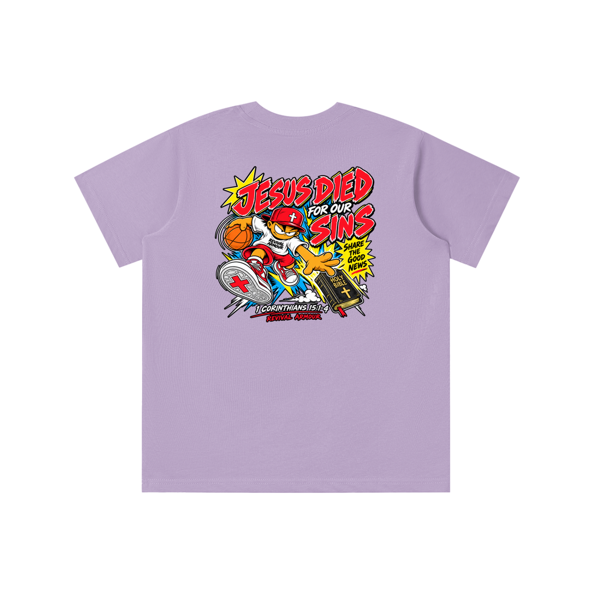 SUBMIT TO JESUS RESIST THE DEVIL AND HE WILL FLEE FROM YOU INSPIRED BY JAMES 4:7 JESUS DIED FOR OUR SINS SHARE THE GOOD NEWS HOLY BIBLE 1 CORTHIANS 15:1-4 REVIVAL ARMOUR youth T-shirt