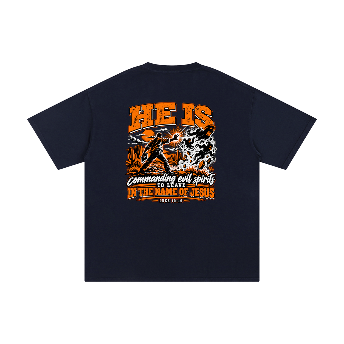 THE WEAPONS OF OUR WARFARE ARE NOT CARNAL HE IS COMMANDING EVIL SPIRITS TO LEAVE IN THE NAME OF JESUS - LUKE 10:19 - T-Shirt
