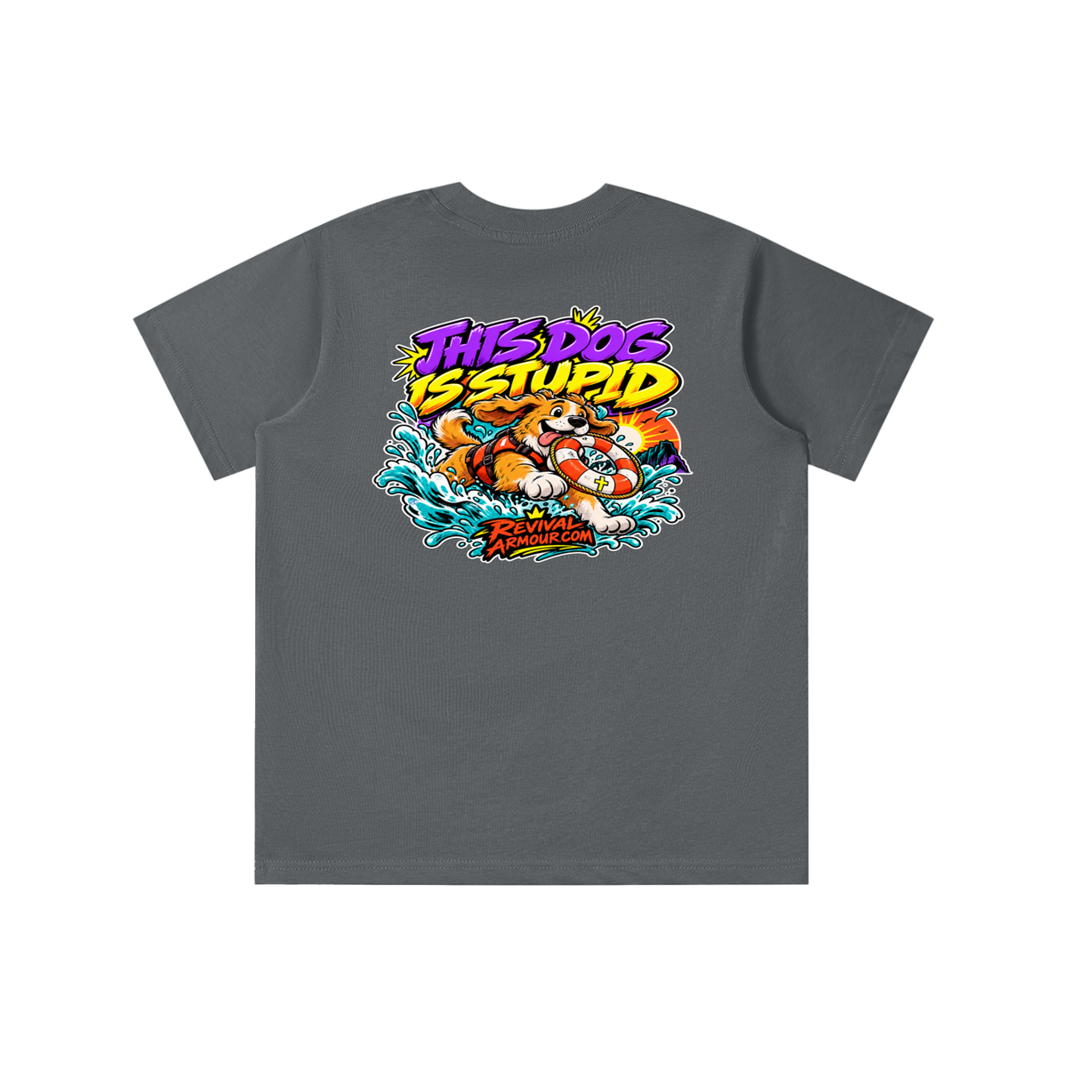 THIS DOG IS STUPID REVIVALARMOUR.COM youth T-shirt