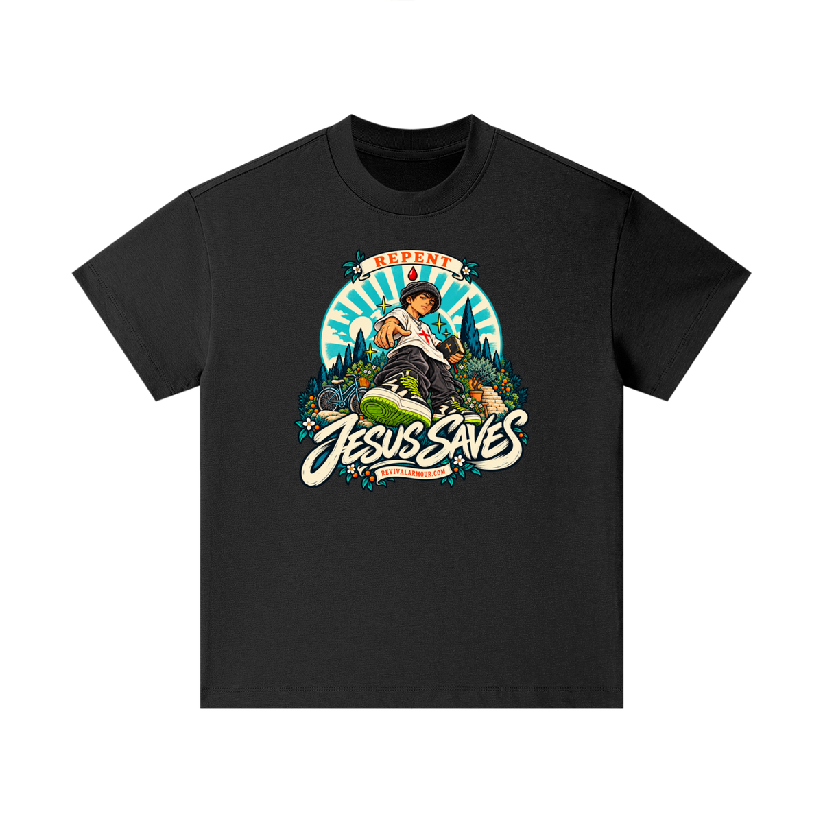 REPENT JESUS SAVES REVIVALARMOUR.COM Kids T-Shirt