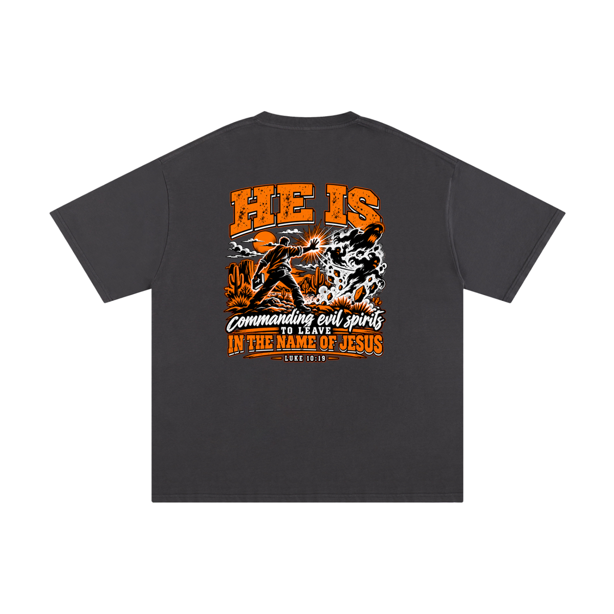 THE WEAPONS OF OUR WARFARE ARE NOT CARNAL HE IS COMMANDING EVIL SPIRITS TO LEAVE IN THE NAME OF JESUS - LUKE 10:19 - T-Shirt