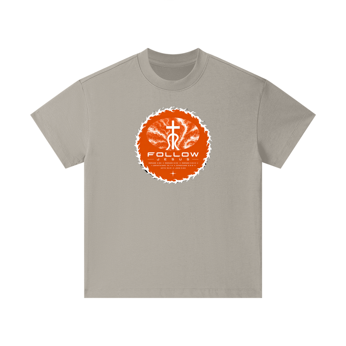 Follow Jesus Romans 3:23 -> Romans 6:23 -> Romans 5:8-9 -> 1 Corinthians 15:1-4 -> Ephesians 2:8-9 -> Acts 16:31 -> John 5:24 Kids T-Shirt