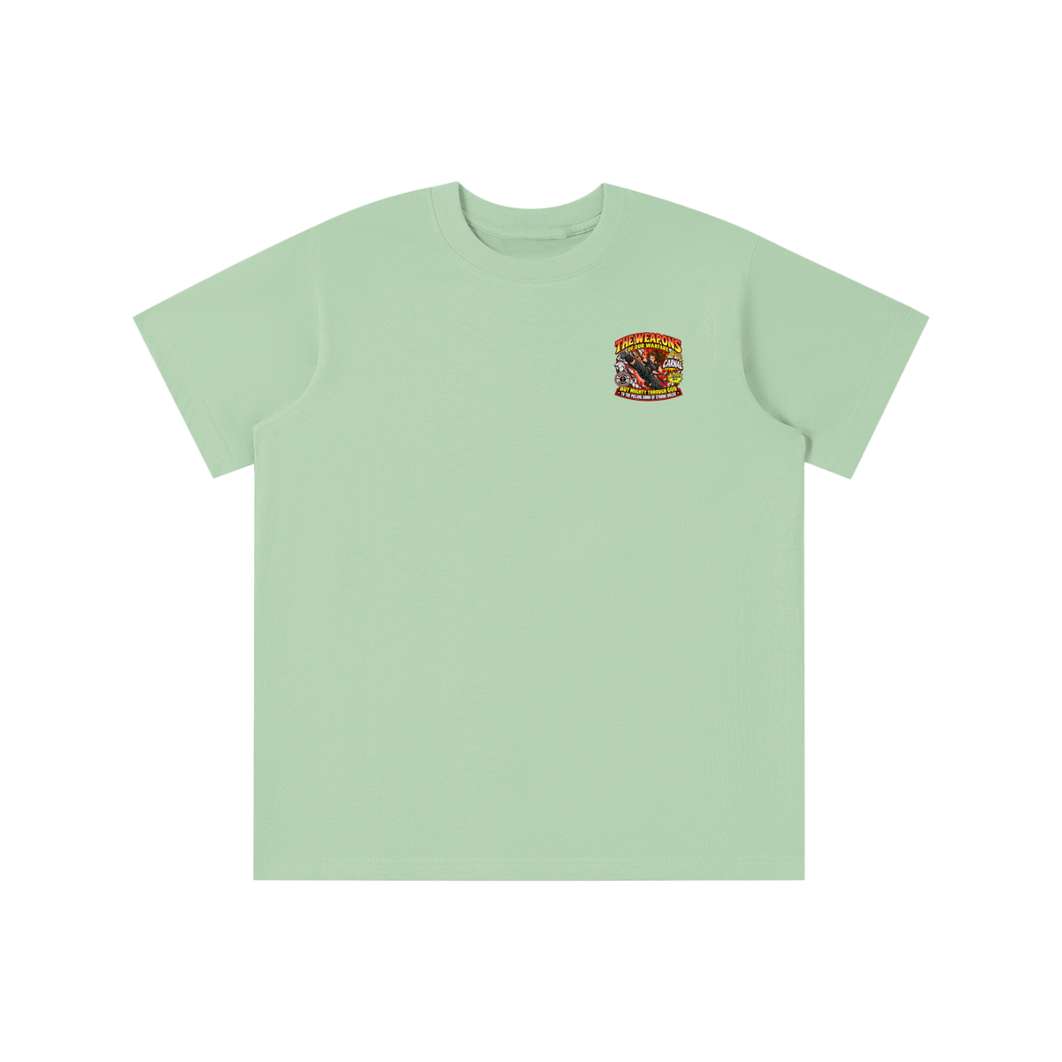 THE WEAPONS OF OUR WARFARE ARE NOT CARNAL INSPIRED BY 2 CORINTHIANS 10:4 BUT MIGHTY THROUGH GOD TO THE PULLING DOWN OF STRONG HOLDS REVIVAL ARMOUR youthT-shirt