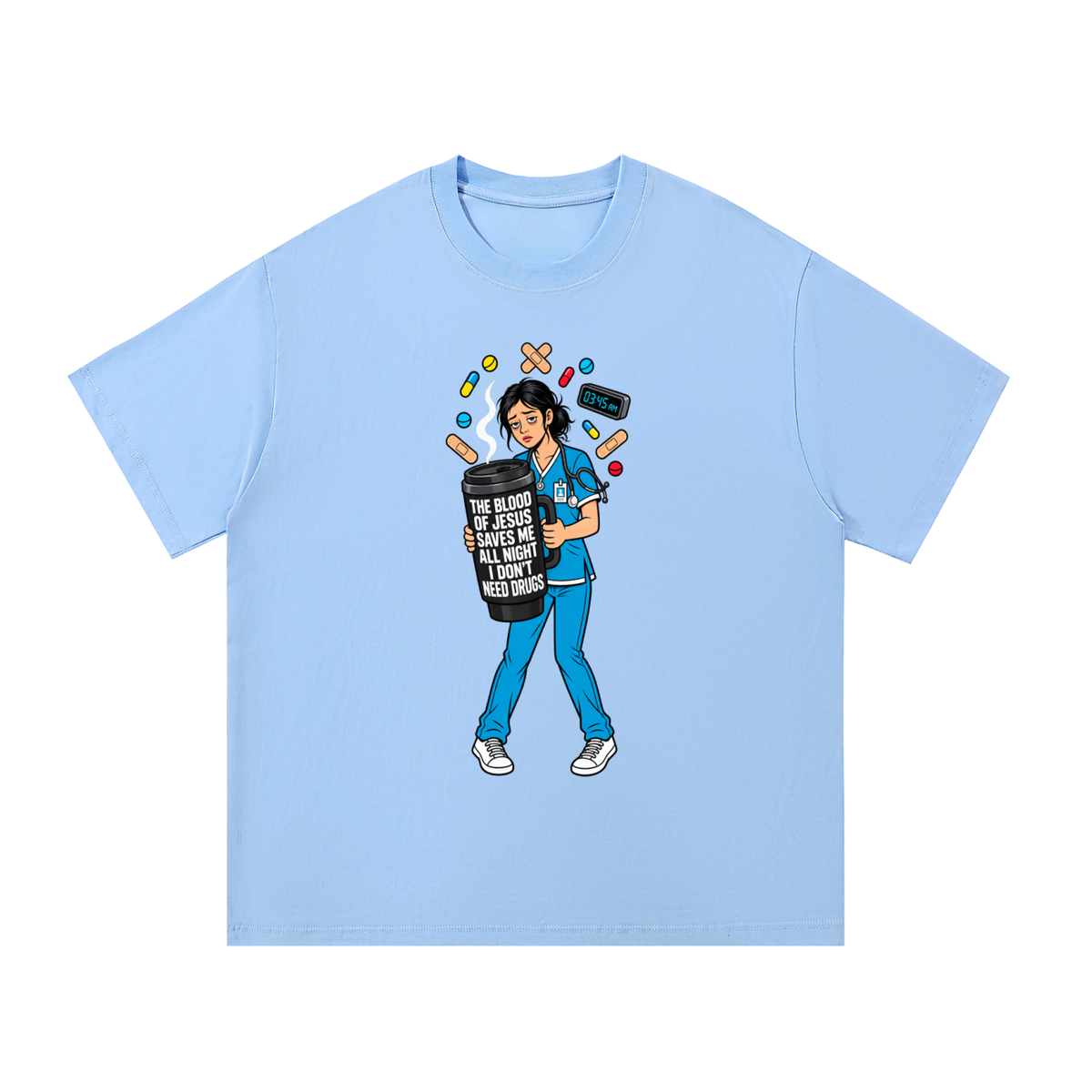 THE BLOOD OF JESUS SAVES ME ALL NIGHT I DON'T NEED DRUGS T-Shirt
