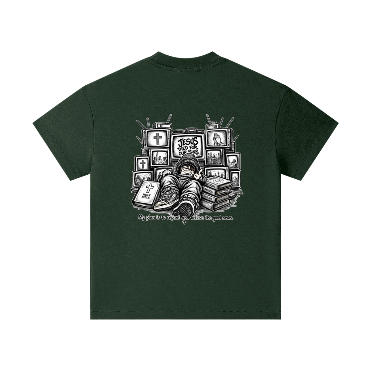 JESUS DIED FOR OUR SINS MY PLAN IS TO REPENT AND BELIEVE THE GOOD NEWS. Kids T-Shirt