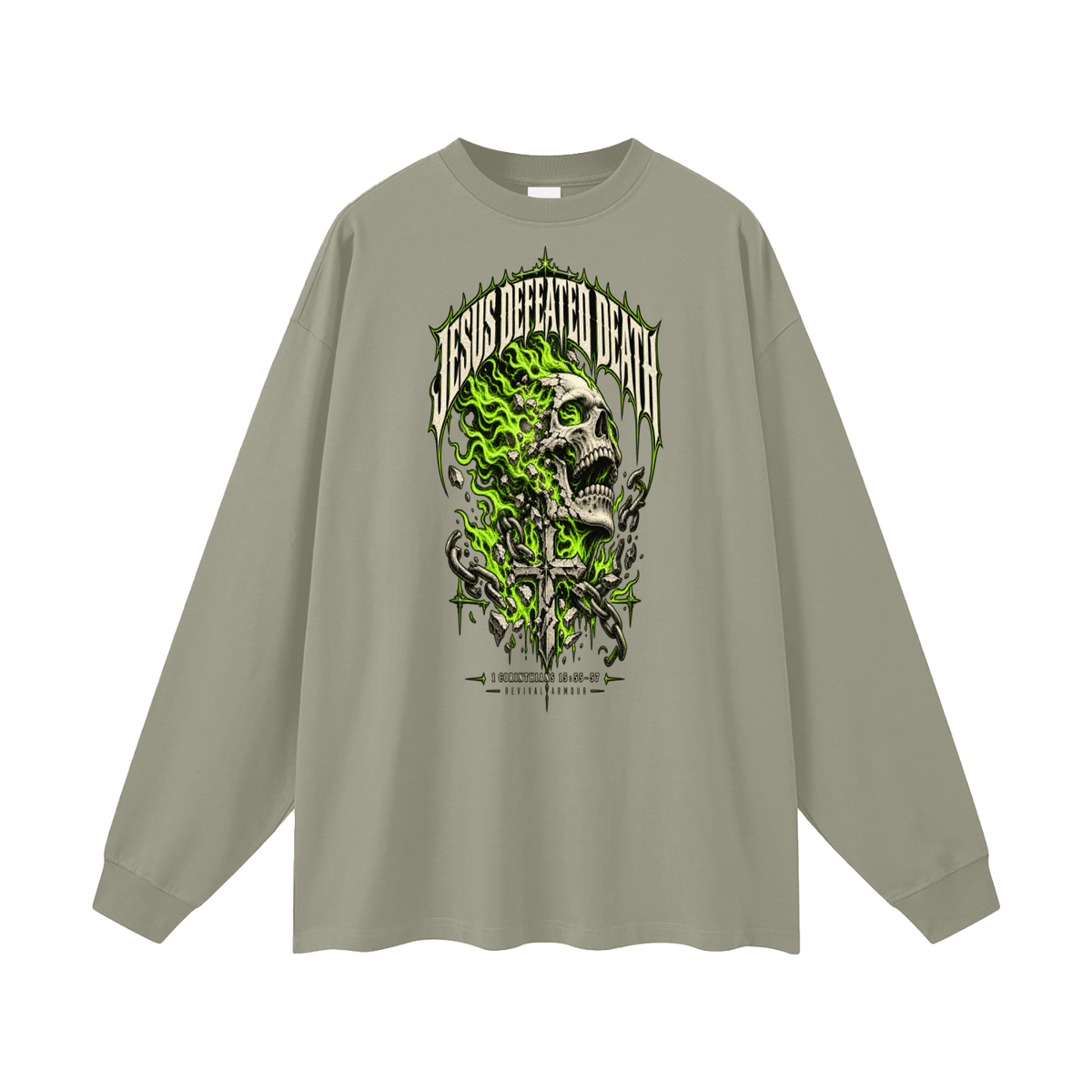 JESUS DEFEATED DEATH - 1 CORINTHIANS 15:55-57- Long Sleeve T-Shirt