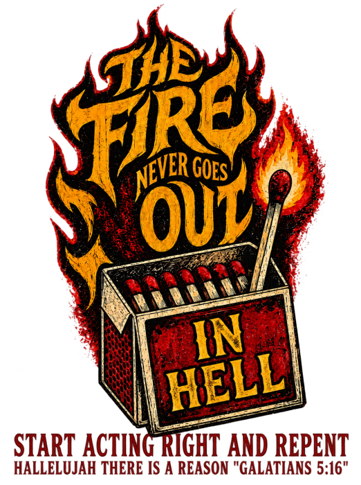 THE FIRE NEVER GOES OUT IN HELL START ACTING RIGHT AND REPENT HALLELUJAH THERE IS A REASON "GALATIANS 5:16" T-Shirt