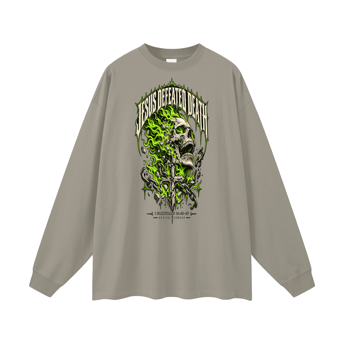 JESUS DEFEATED DEATH - 1 CORINTHIANS 15:55-57- Long Sleeve T-Shirt