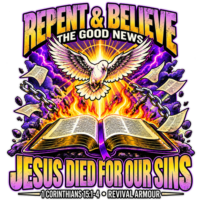 REPENT & BELIEVE THE GOOD NEWS JESUS DIED FOR OUR SINS youth T-shirt