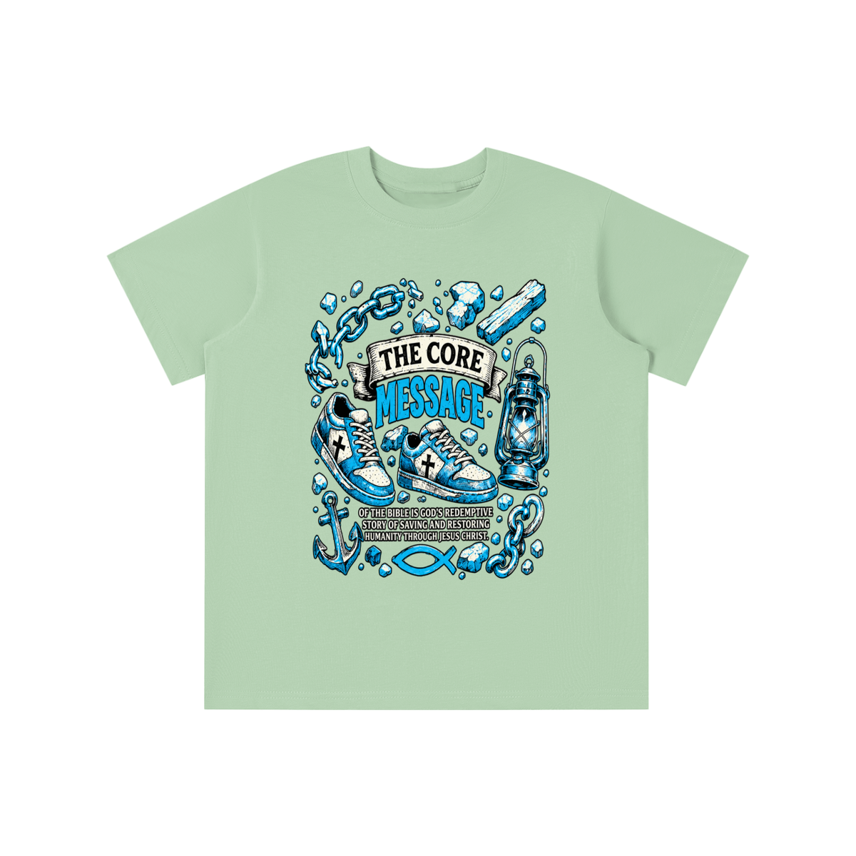 the core message of the bible is God's redemptive story of saving and restoring humanity through Jesus Christ. youth T-shirt