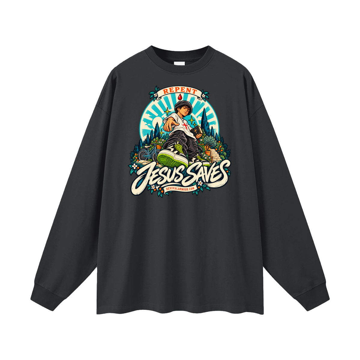 REPENT JESUS SAVES REVIVALARMOUR.COM Long Sleeve T-Shirt