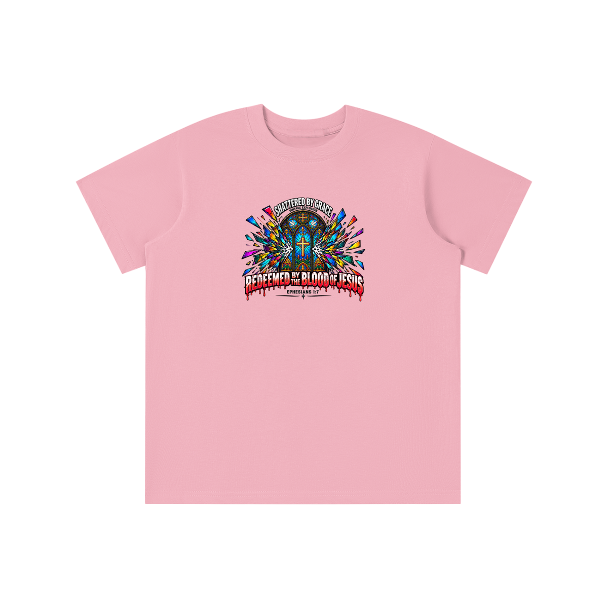 SHATTERED BY GRACE VINTAGE EXPLOSION REDEEMED BY THE BLOOD OF JESUS EPHESIANS 1:7 that's not a quote youth T-shirt