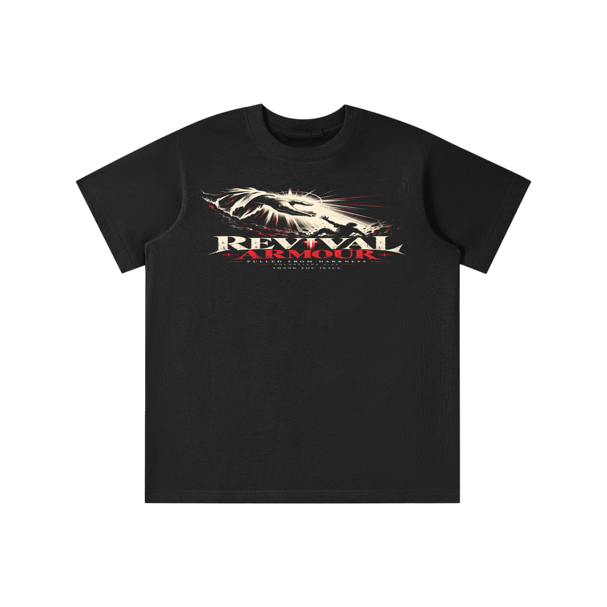 REVIVAL ARMOUR -PULLED FROM DARKNESS- -1 COLOSSIANS 1:13- THANK YOU JESUS youth T-shirt
