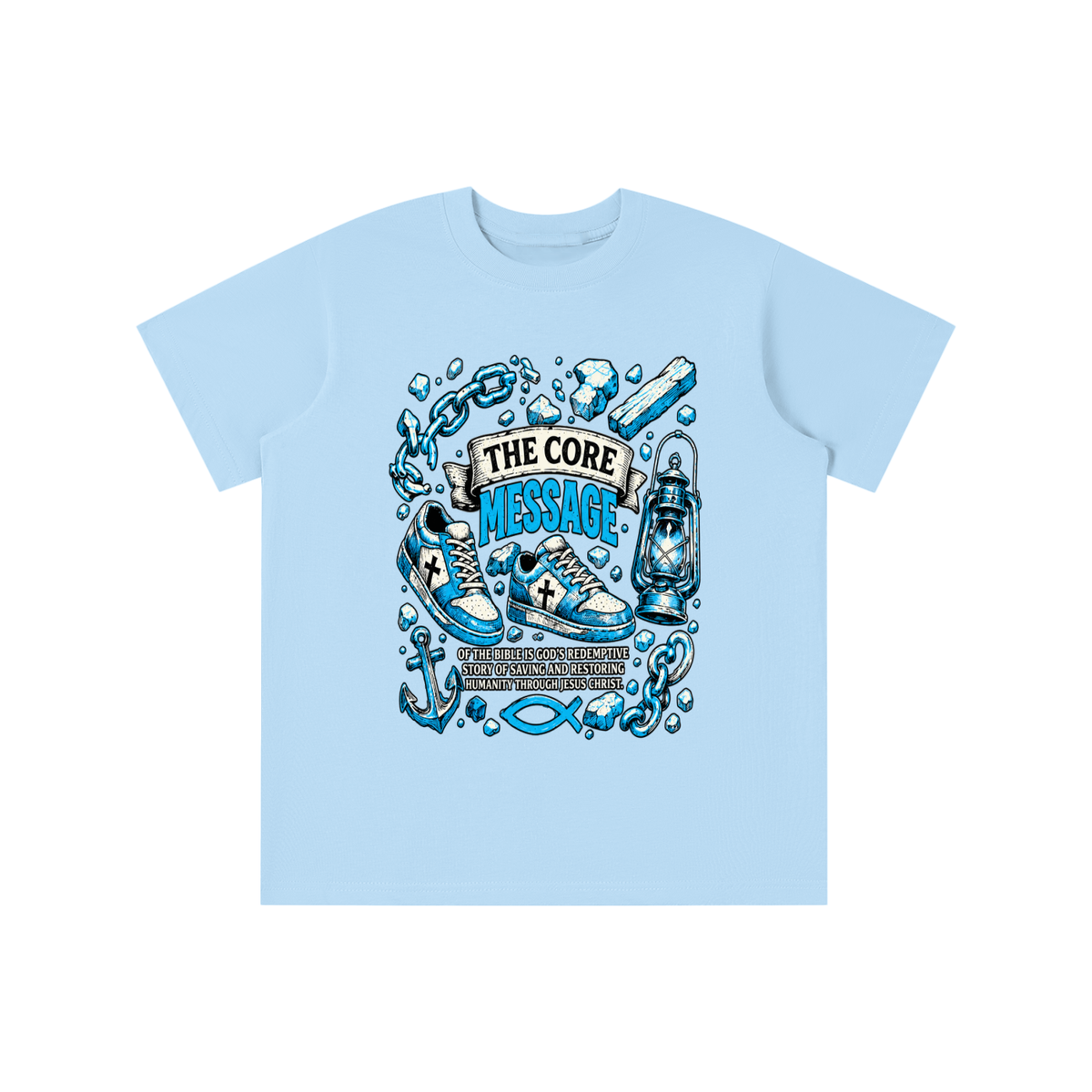 the core message of the bible is God's redemptive story of saving and restoring humanity through Jesus Christ. youth T-shirt