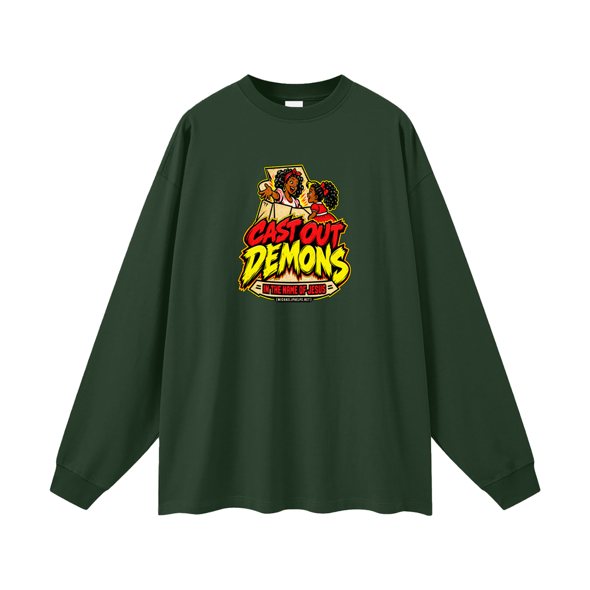 CAST OUT DEMONS IN THE NAME OF JESUS (MICHAELJPHELPS.NET) Long Sleeve T-Shirt