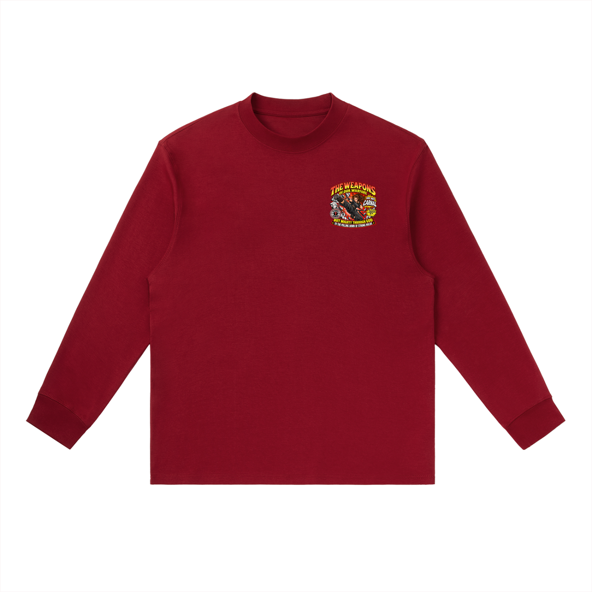 THE WEAPONS OF OUR WARFARE ARE NOT CARNAL INSPIRED BY 2 CORINTHIANS 10:4 BUT MIGHTY THROUGH GOD TO THE PULLING DOWN OF STRONG HOLDS REVIVAL ARMOUR Long-Sleeve T-Shirt
