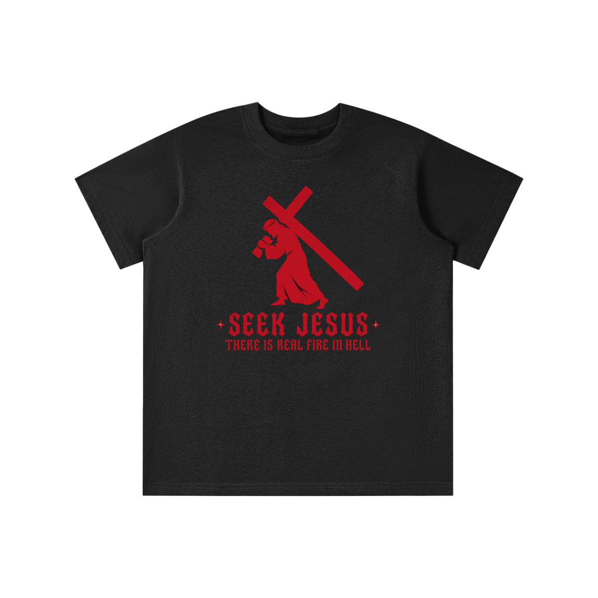 SEEK JESUS THERE IS REAL FIRE IN HELL youth T-shirt