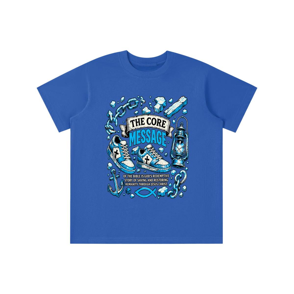 the core message of the bible is God's redemptive story of saving and restoring humanity through Jesus Christ. youth T-shirt