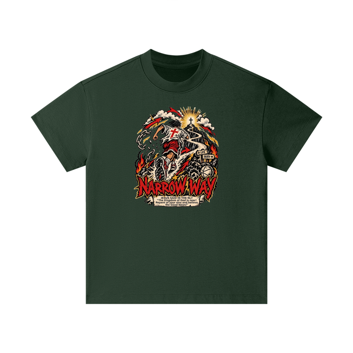 NARROW WAY JESUS SAID IN NLT "The kingdom of God is near! Repent of your sins and believe the Good News!" Kids T-Shirt