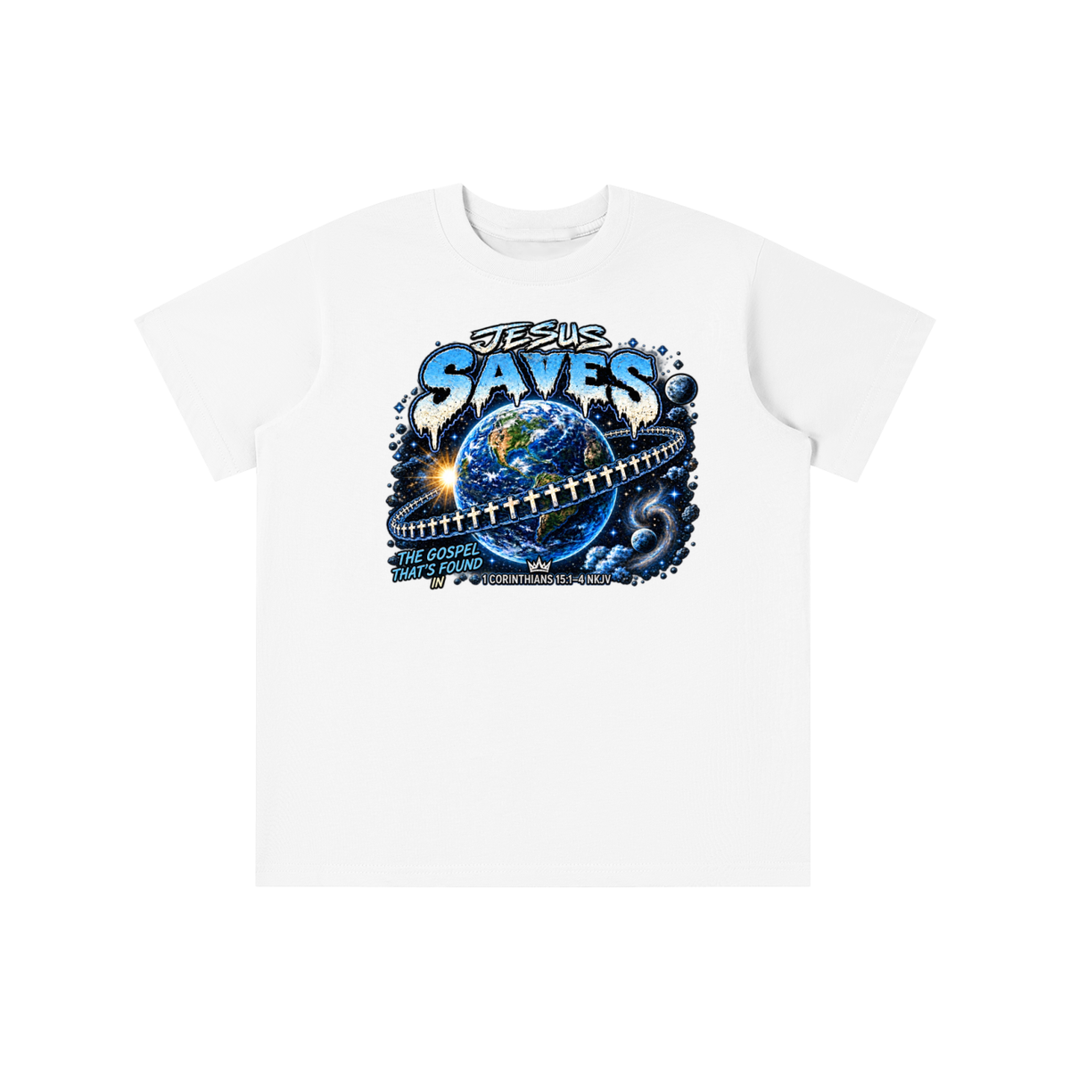 JESUS SAVES THE GOSPEL THAT'S FOUND IN 1 CORINTHIANS 15:1-4 NKJV youth T-shirt
