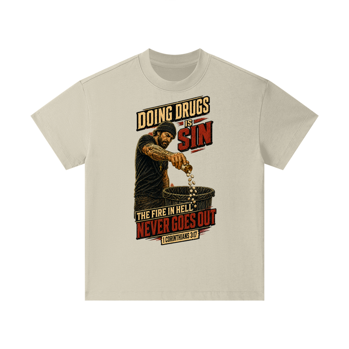 Doing drugs is sin The fire in hell never goes out Kids T-Shirt
