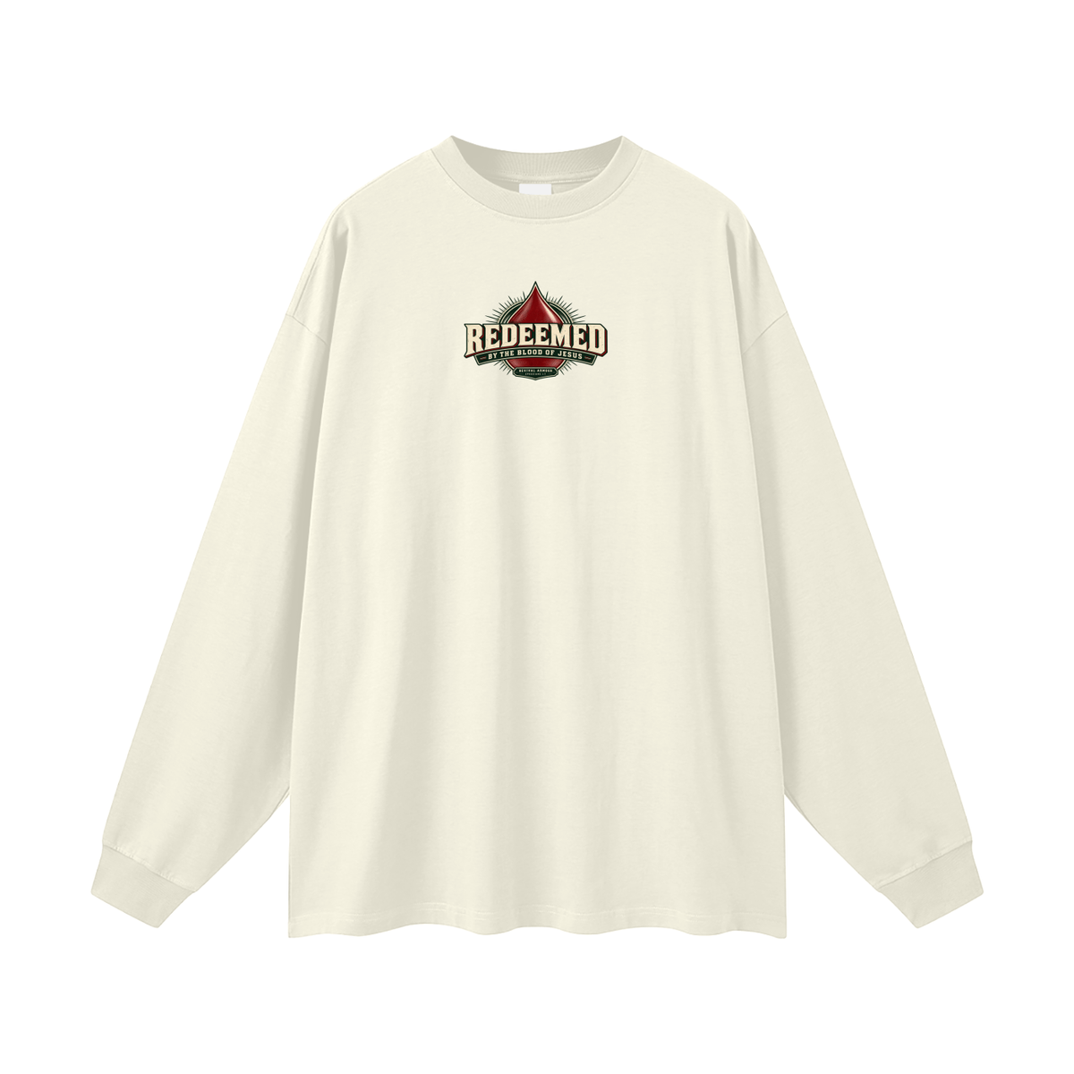 REDEEMED BY THE BLOOD OF JESUS -REVIVAL ARMOUR- -EPHESIANS 1:7- Long Sleeve T-Shirt