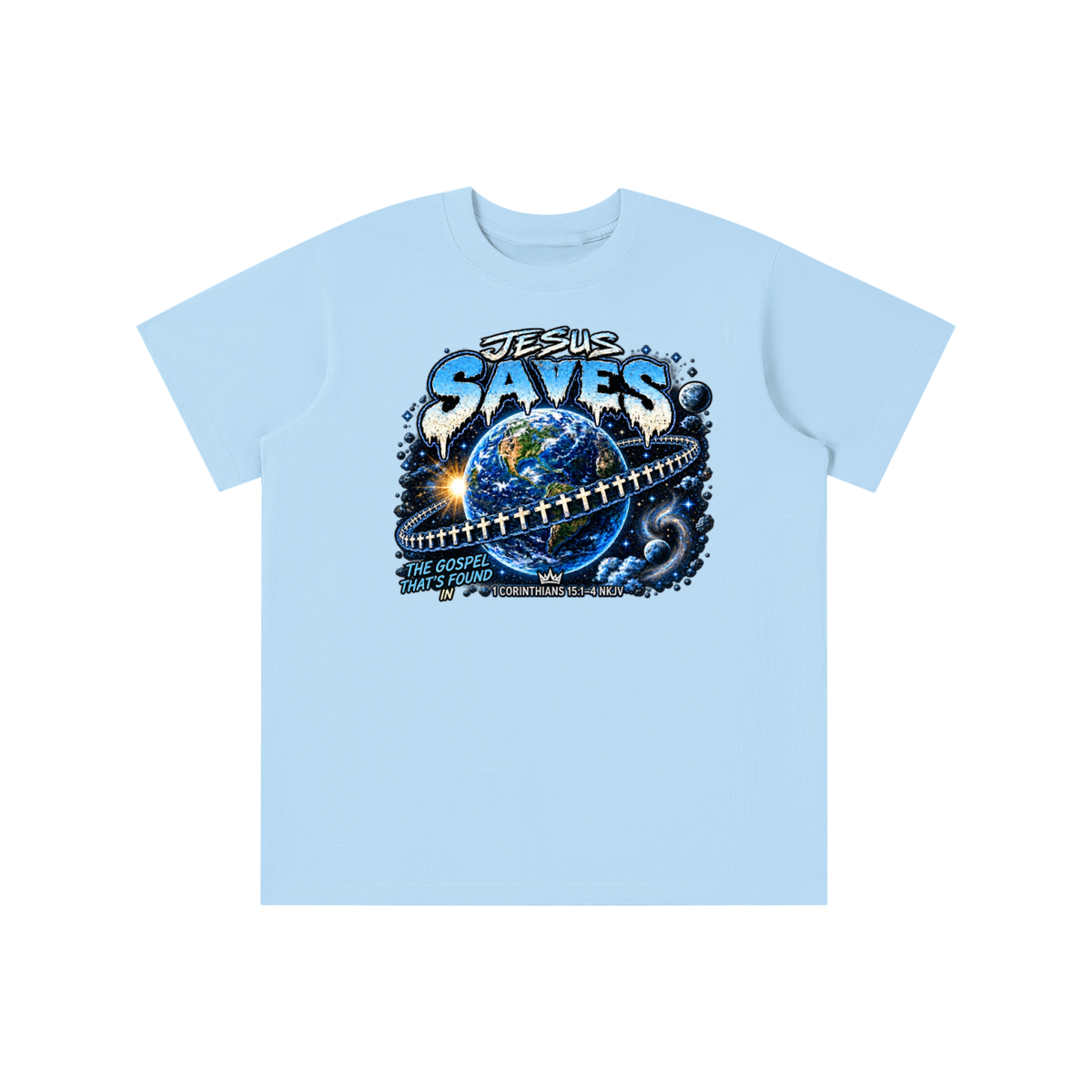 JESUS SAVES THE GOSPEL THAT'S FOUND IN 1 CORINTHIANS 15:1-4 NKJV youth T-shirt