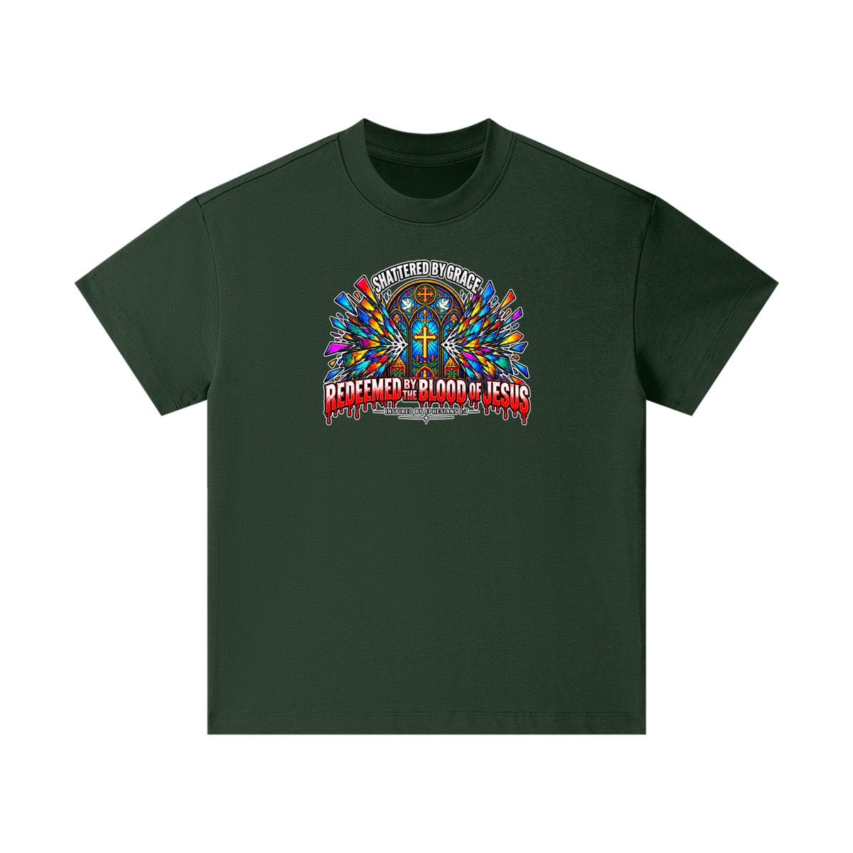 SHATTERED BY GRACE REDEEDMED BY THE BLOOD OF JESUS INSPIRED BY EPHESISANS 1:7 Kids T-Shirt