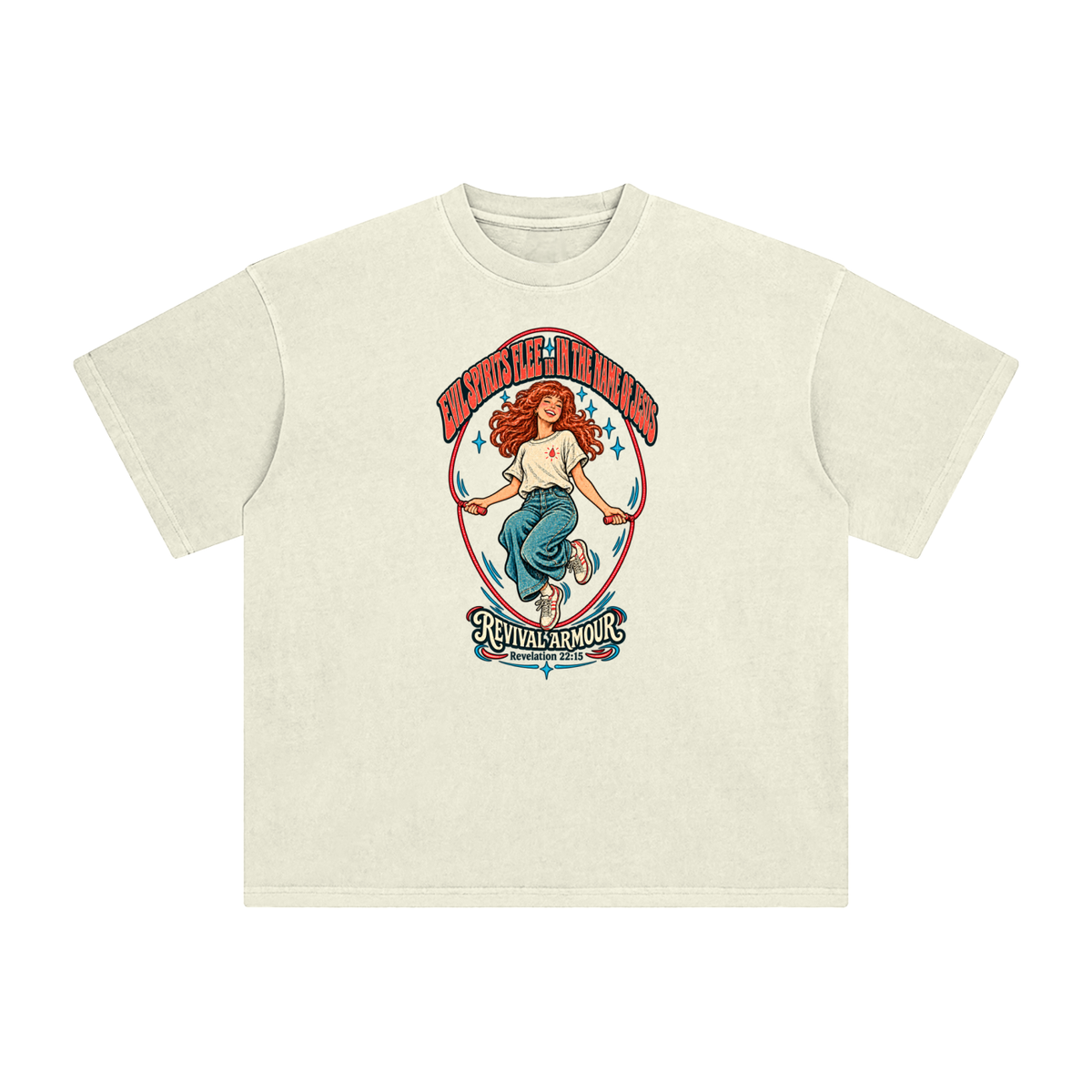 EVIL SPIRITS FLEE IN THE NAME OF JESUS REVIVAL ARMOUR *Revelation 22:15* T-Shirt