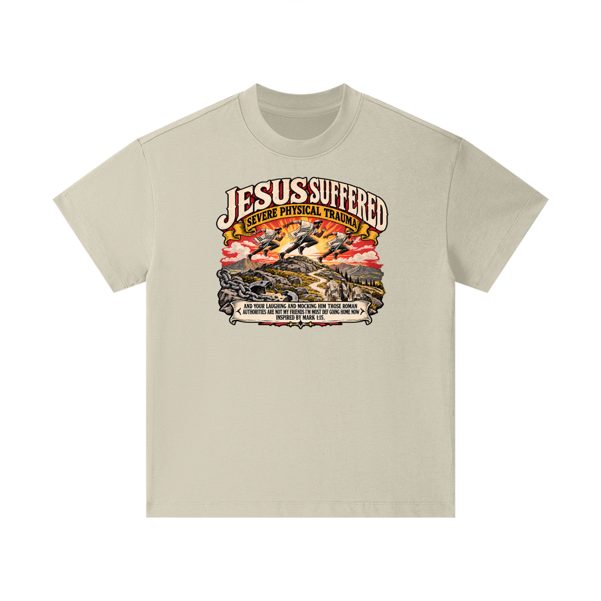 JESUS SUFFERED SEVERE PHYSICAL TRAUMA AND YOUR LAUGHING AND MOCKING HIM THOSE ROMAN AUTHORITIES ARE NOT MY FRIENDS I'M MOST DEF GOING HOME NO INSPIRED BY MARK 1:15. Kids T-Shirt
