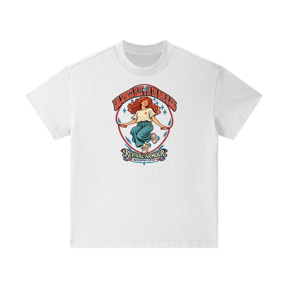 EVIL SPIRITS FLEE IN THE NAME OF JESUS REVIVAL ARMOUR *Revelation 22:15* Kids T-Shirt