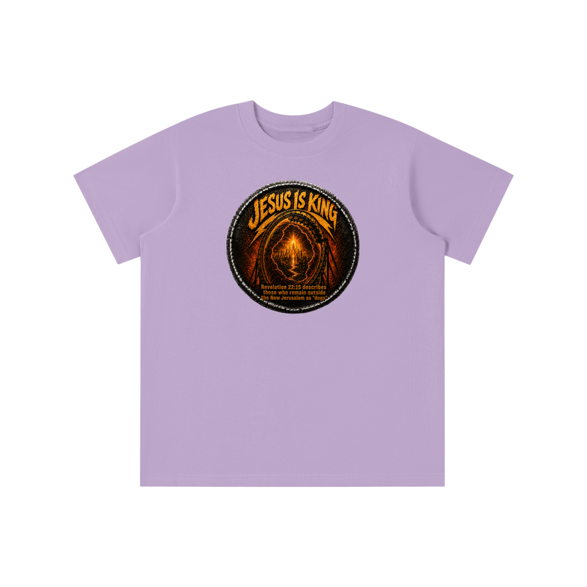 Jesus is king Revelation 22:15 describes those who remain outside the new Jerusalem as "dogs" youth T-shirt