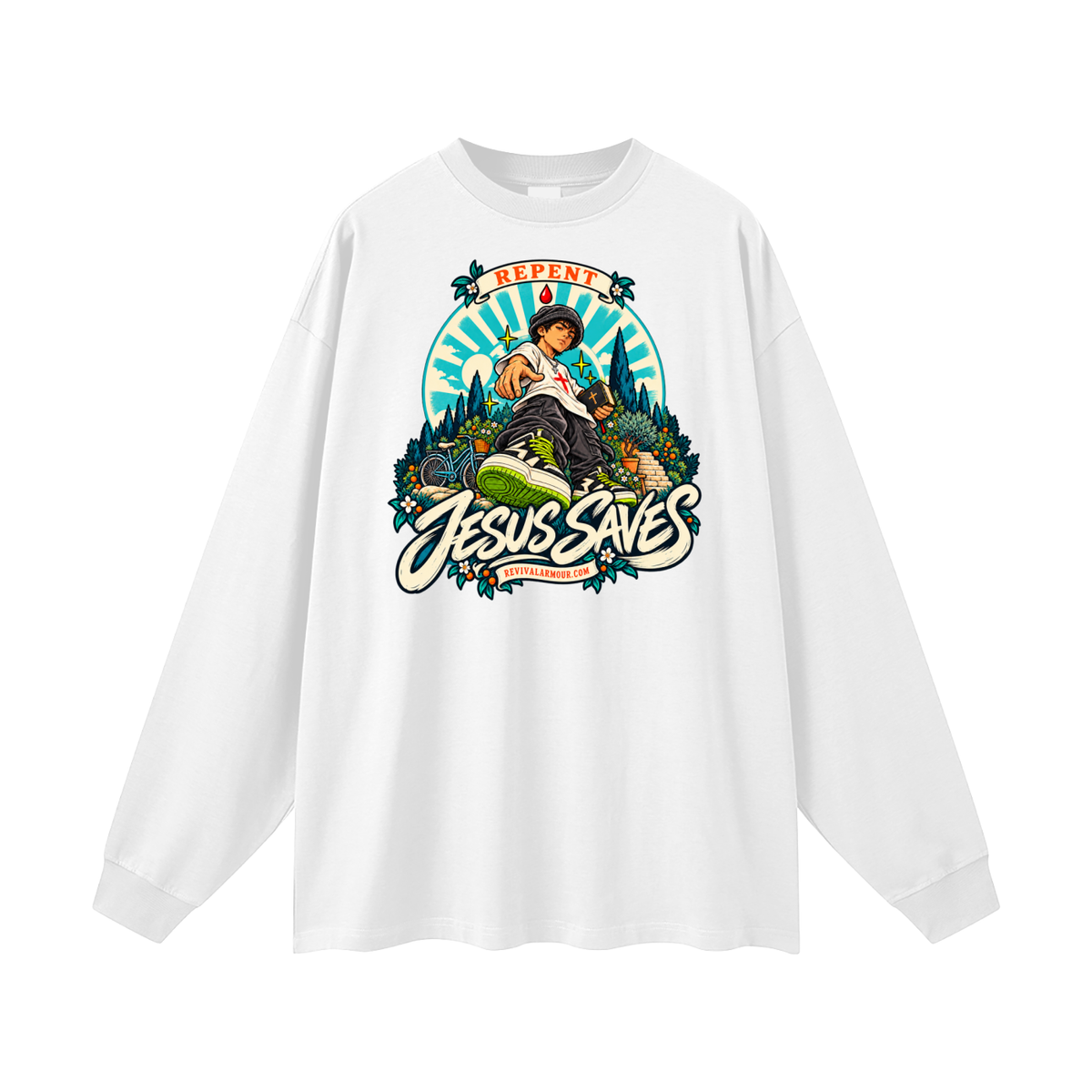 REPENT JESUS SAVES REVIVALARMOUR.COM Long Sleeve T-Shirt