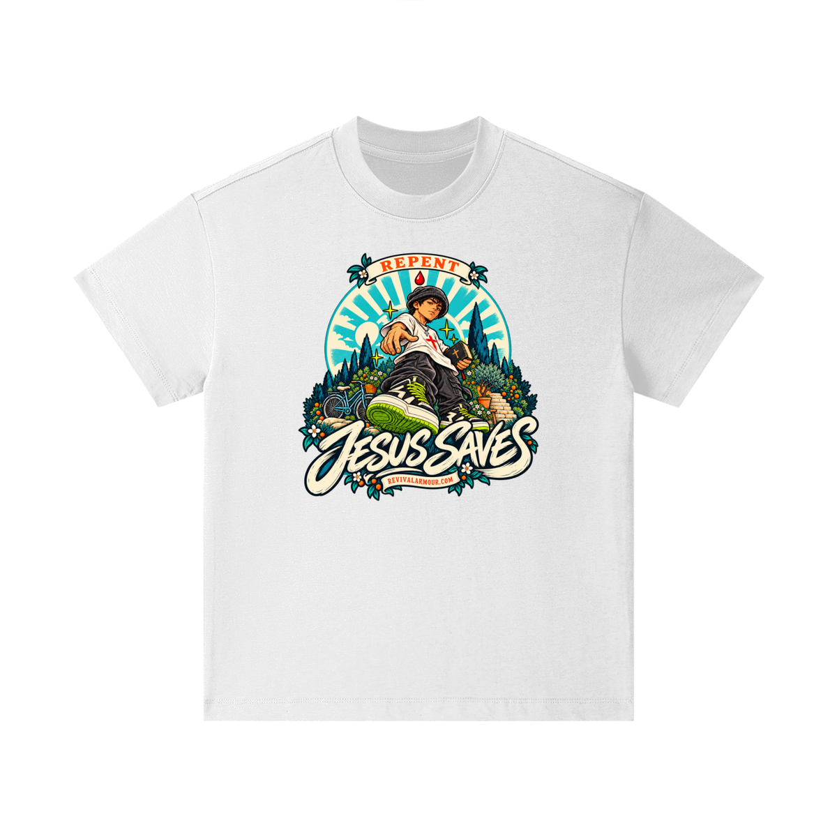 REPENT JESUS SAVES REVIVALARMOUR.COM Kids T-Shirt