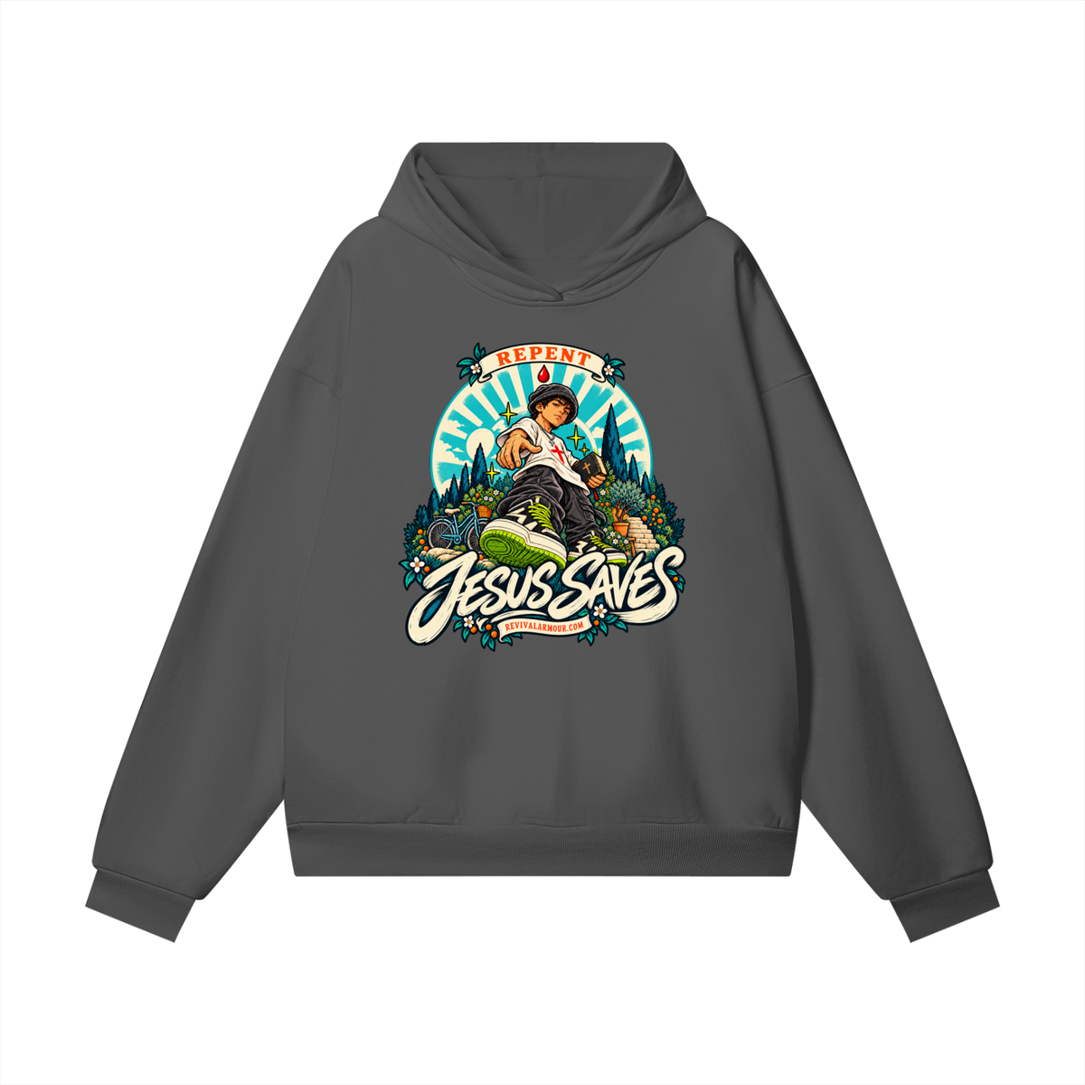 REPENT JESUS SAVES REVIVALARMOUR.COM Hidden Pocket Hoodie