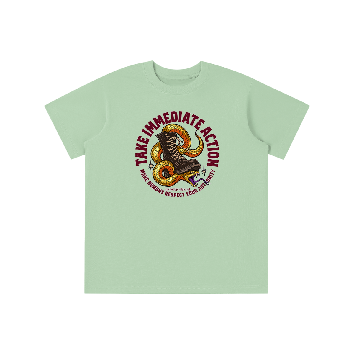 TAKE IMMEDIATE ACTION MAKE DEMONS RESPECT YOUR AUTHORITY michaeljphelps.net youth T-shirt