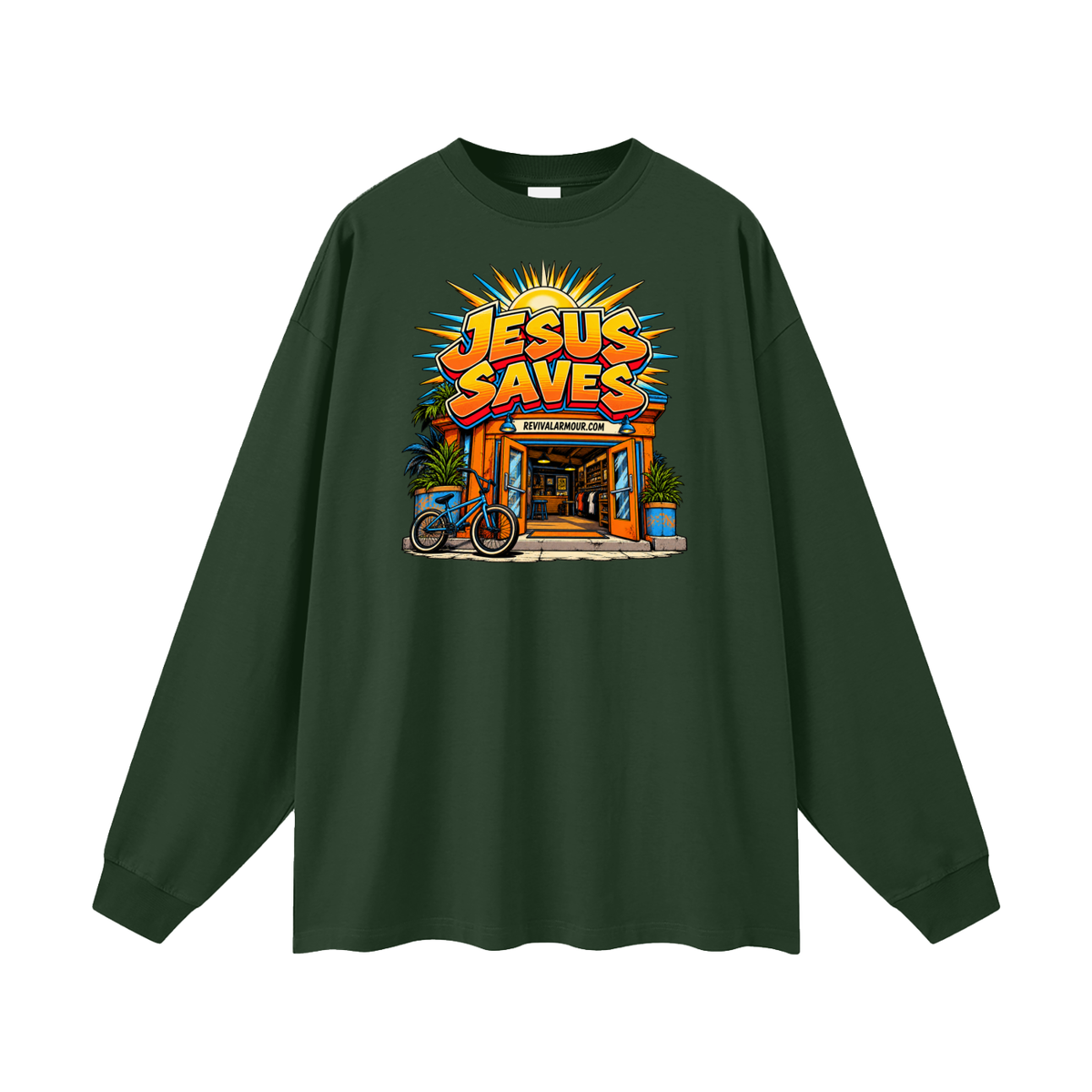 JESUS SAVES REVIVALARMOUR.COM Long Sleeve T-Shirt