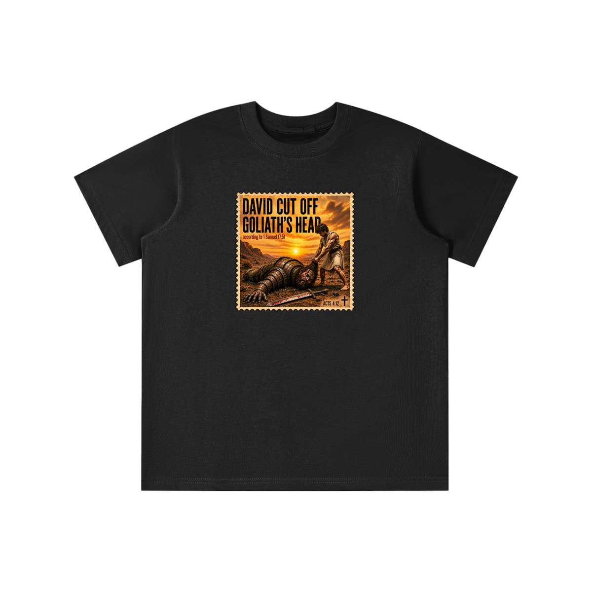 David cut off Goliath's head according to 1 Samuel 17:51 youth T-shirt