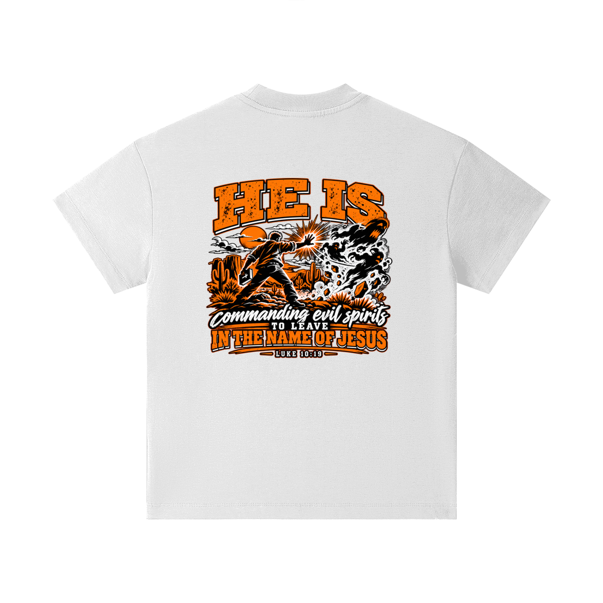 THE WEAPONS OF OUR WARFARE ARE NOT CARNAL HE IS COMMANDING EVIL SPIRITS TO LEAVE IN THE NAME OF JESUS - LUKE 10:19 - Kids T-Shirt