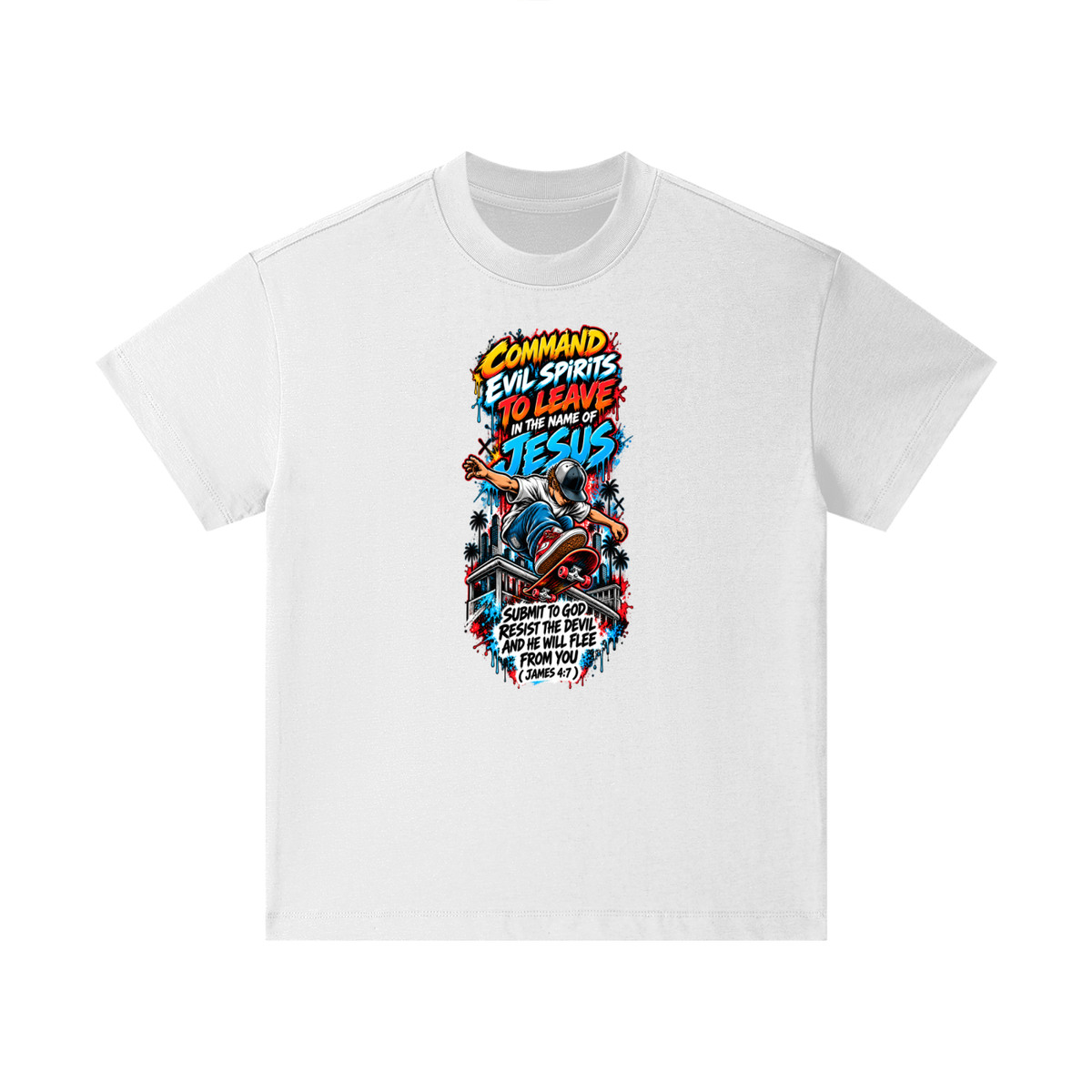 COMMAND EVIL SPIRITS TO LEAVE IN THE NAME OF JESUS SUBMIT TO GOD RESIST THE DEVIL AND HE WILL FLEE FROM YOU ( JAMES 4:7 ) Kids T-Shirt