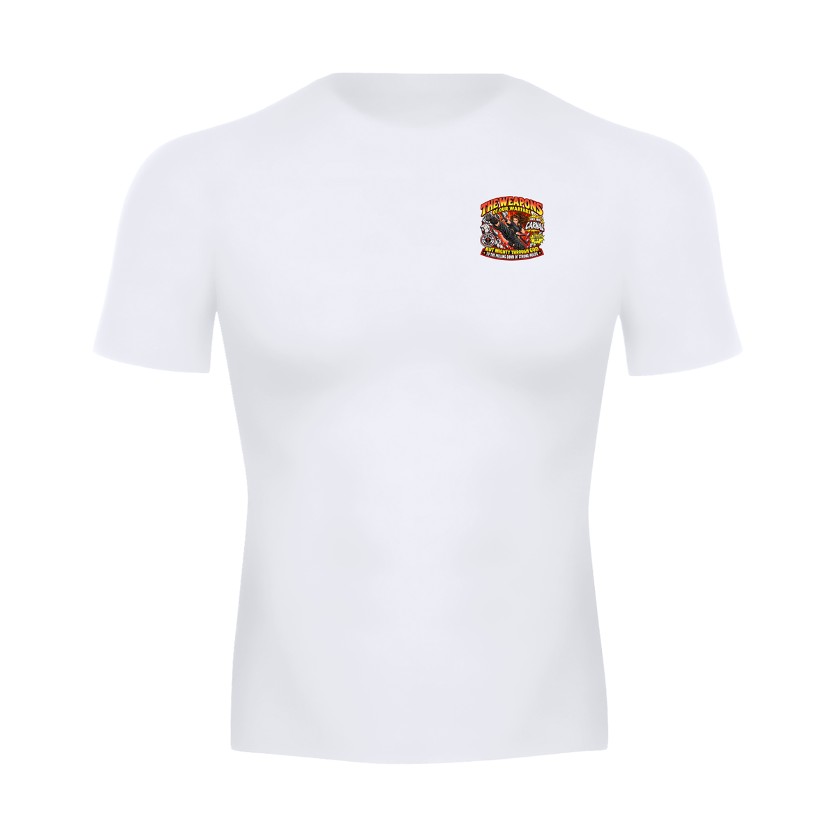 THE WEAPONS OF OUR WARFARE ARE NOT CARNAL INSPIRED BY 2 CORINTHIANS 10:4 BUT MIGHTY THROUGH GOD TO THE PULLING DOWN OF STRONG HOLDS REVIVAL ARMOUR sports T-Shirt