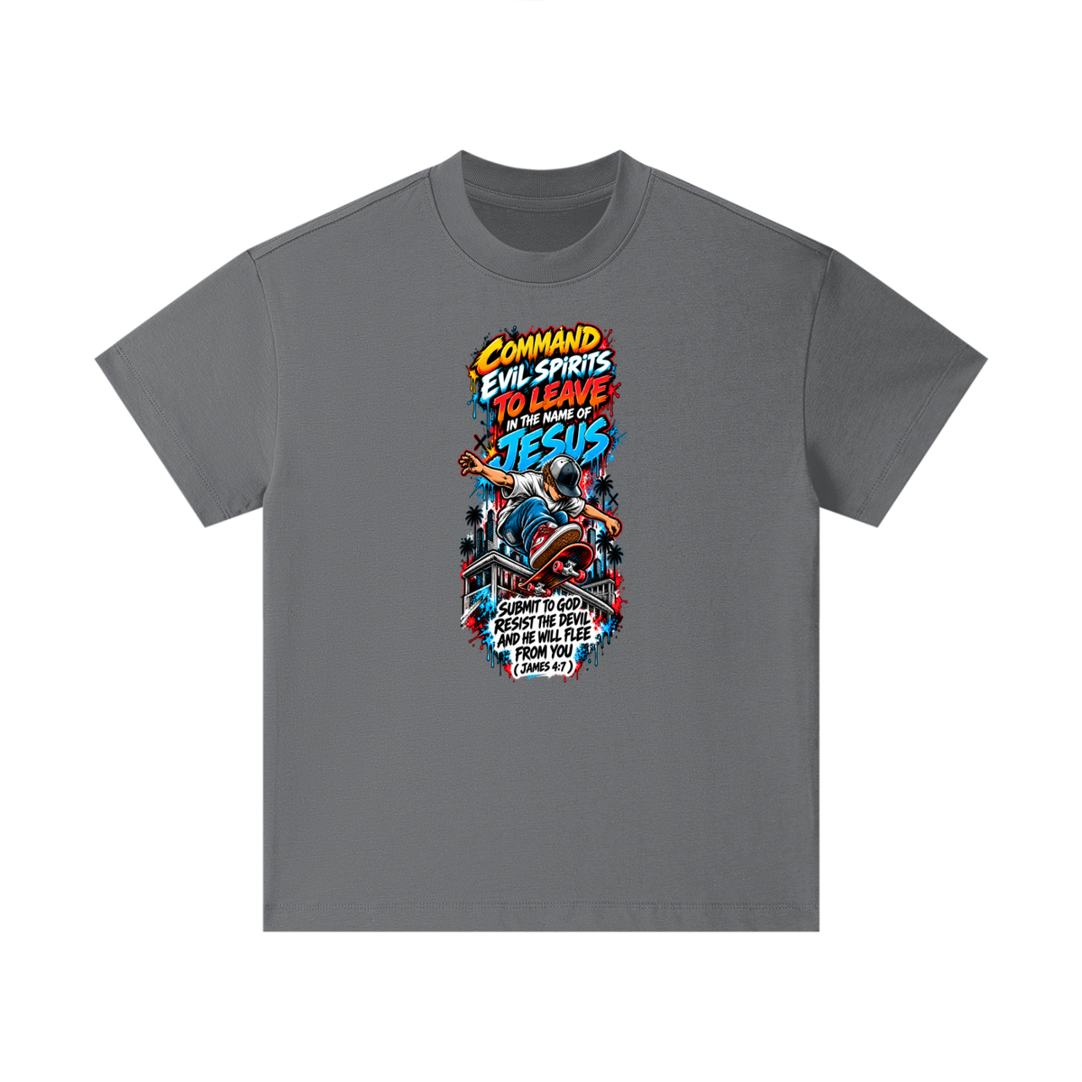 COMMAND EVIL SPIRITS TO LEAVE IN THE NAME OF JESUS SUBMIT TO GOD RESIST THE DEVIL AND HE WILL FLEE FROM YOU ( JAMES 4:7 ) Kids T-Shirt