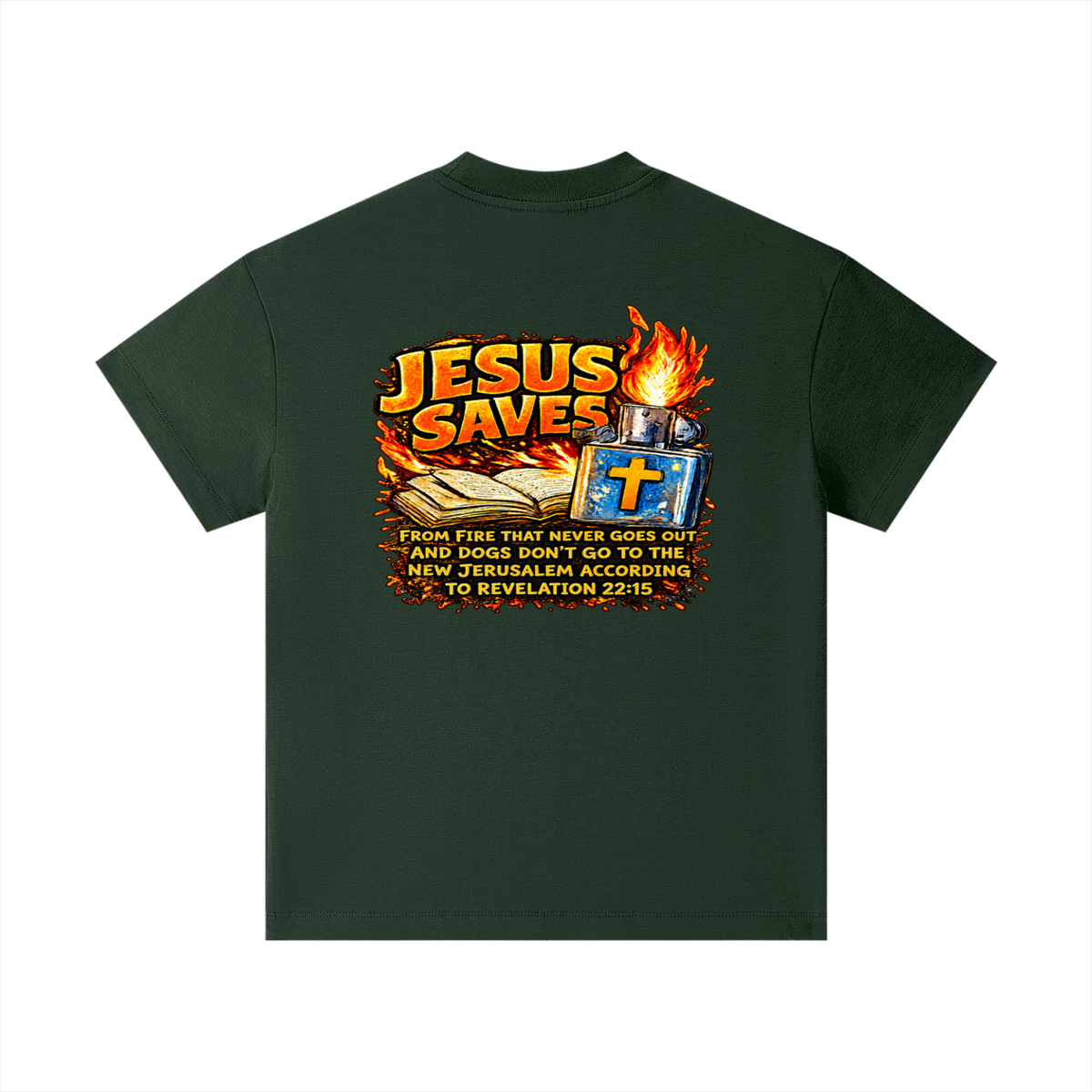 JESUS SAVES FROM IRE THAT GOES OUT AND DOGS DON'T GO TO THE NEW JERUSALEM ACCORDING TO REVELATION 22:15 Kids T-Shirt