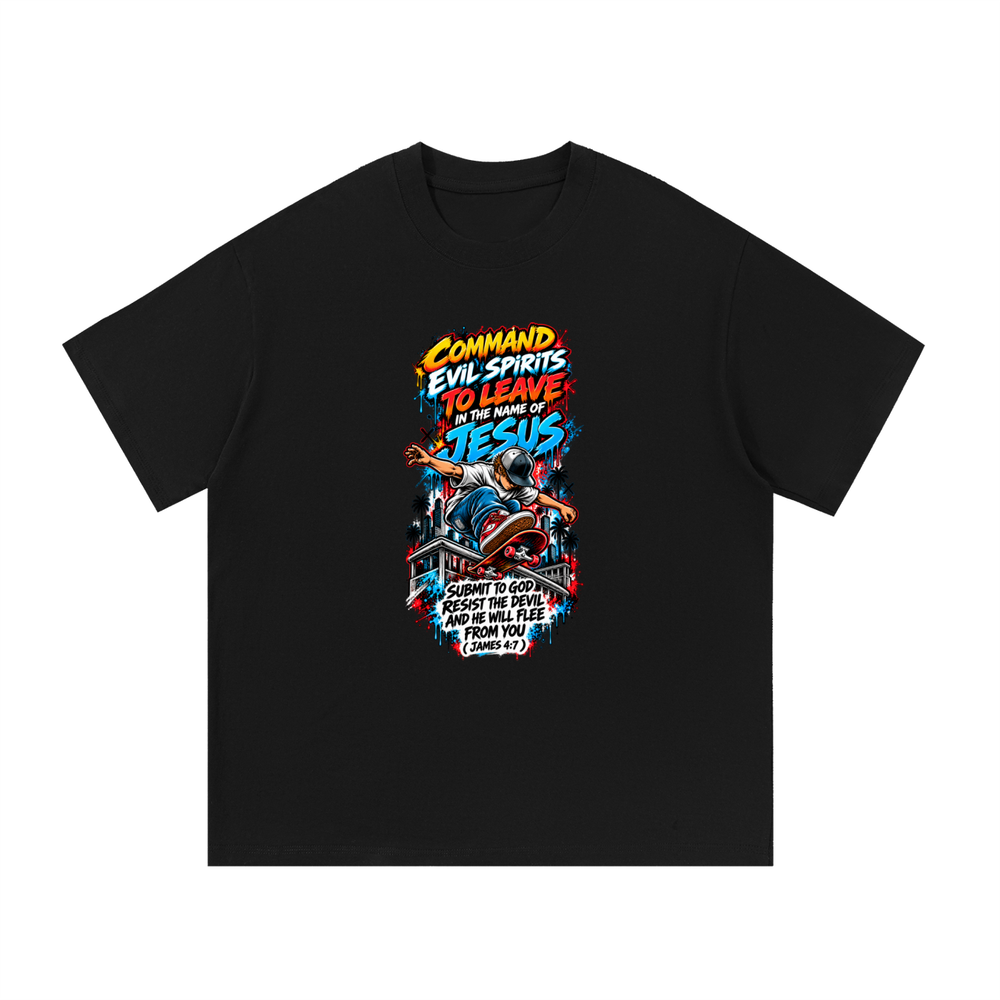 COMMAND EVIL SPIRITS TO LEAVE IN THE NAME OF JESUS SUBMIT TO GOD RESIST THE DEVIL AND HE WILL FLEE FROM YOU ( JAMES 4:7 )T-Shirt