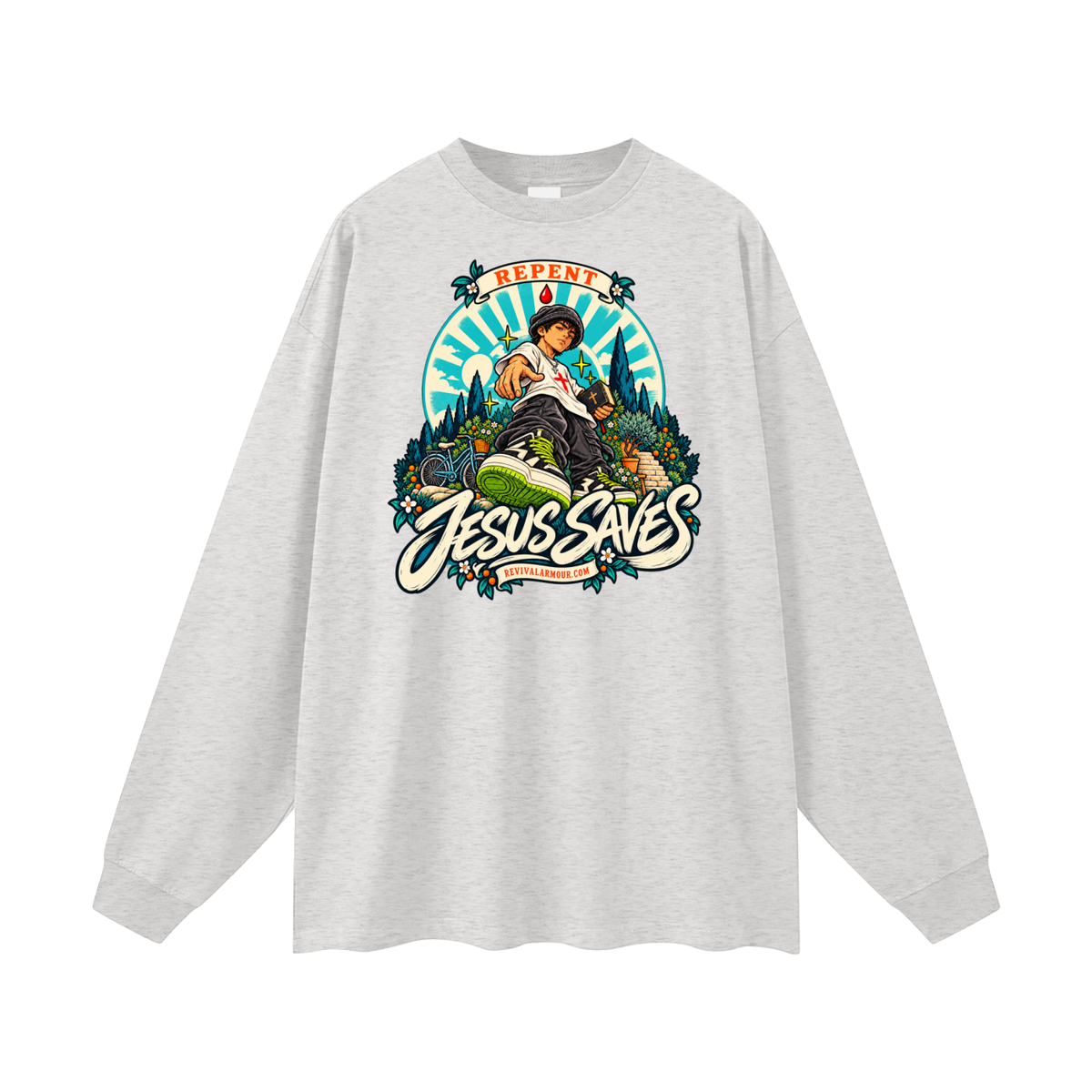 REPENT JESUS SAVES REVIVALARMOUR.COM Long Sleeve T-Shirt