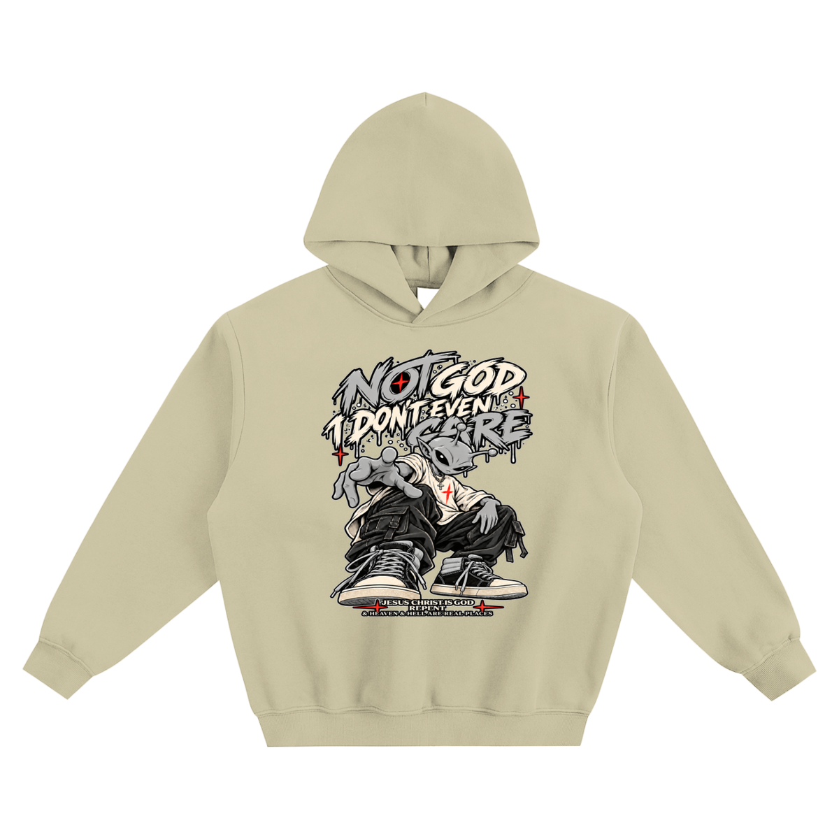 NOT GOD I DON'T EVEN CARE JESUS CHRIST IS GOD REPENT & HEAVEN & HELL ARE REAL PLACES no pocket Hoodie