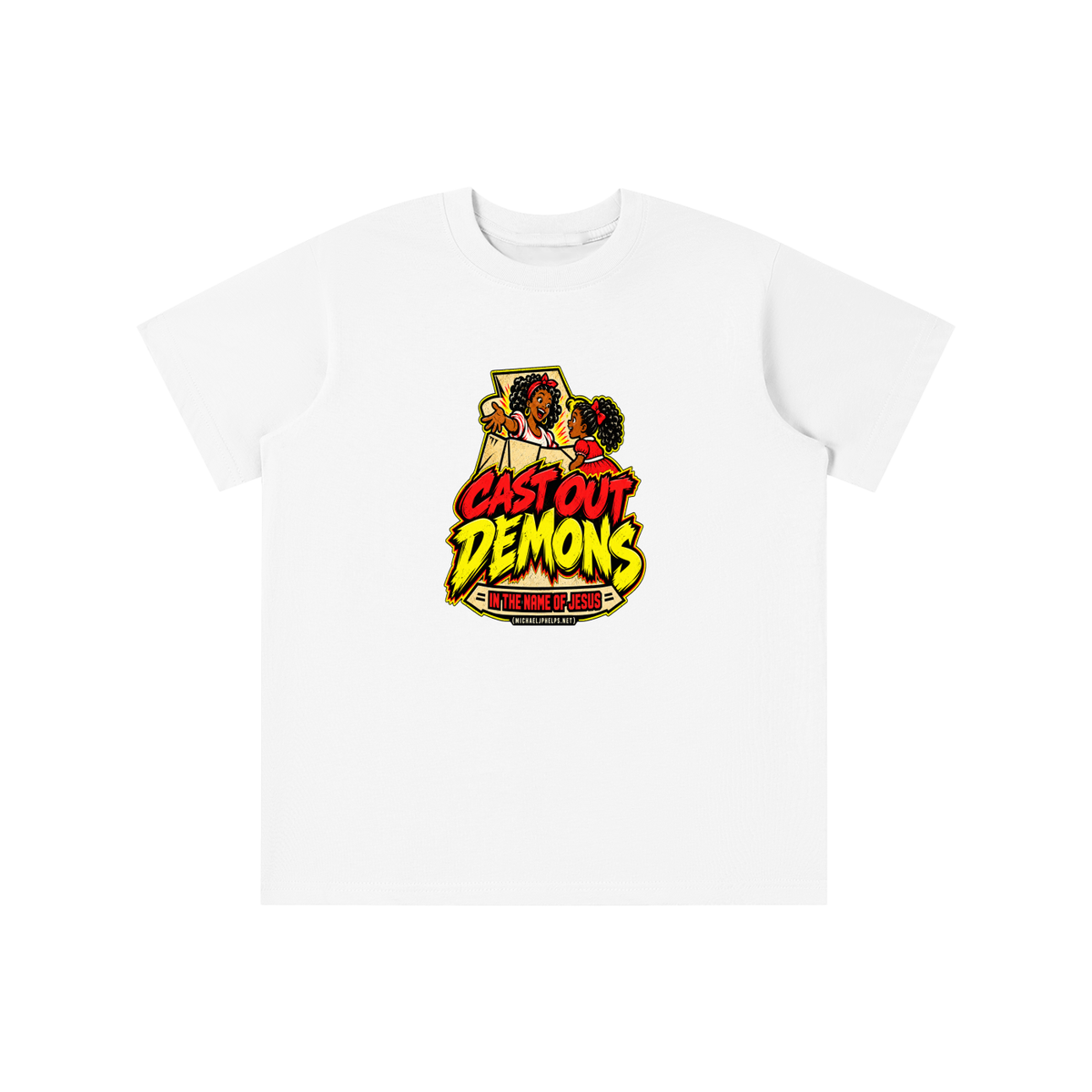CAST OUT DEMONS IN THE NAME OF JESUS (MICHAELJPHELPS.NET) youth T-shirt