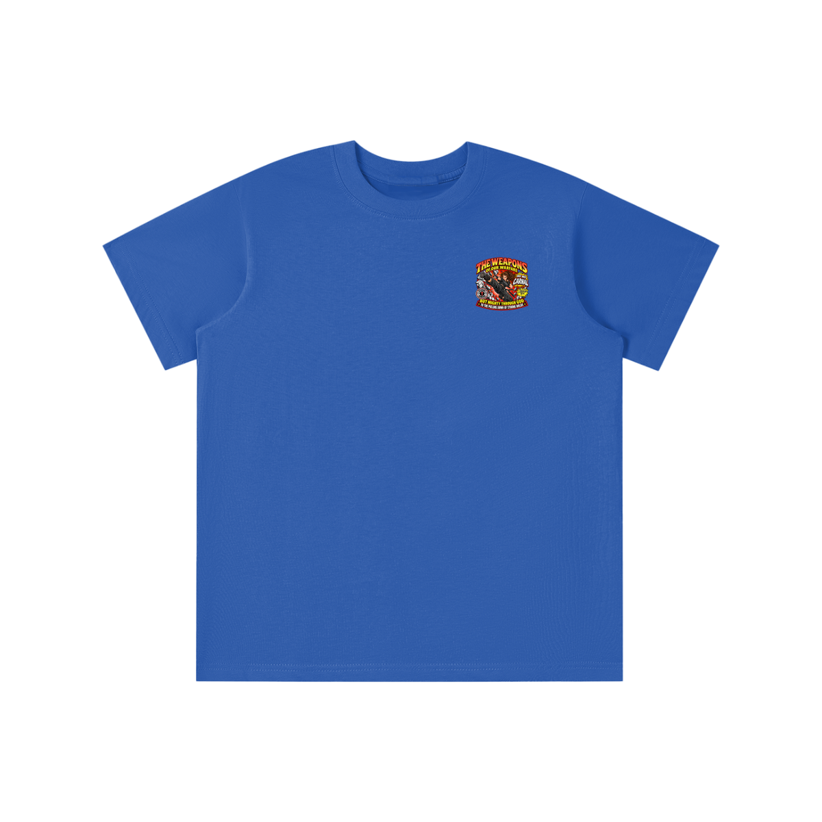 THE WEAPONS OF OUR WARFARE ARE NOT CARNAL INSPIRED BY 2 CORINTHIANS 10:4 BUT MIGHTY THROUGH GOD TO THE PULLING DOWN OF STRONG HOLDS REVIVAL ARMOUR youthT-shirt